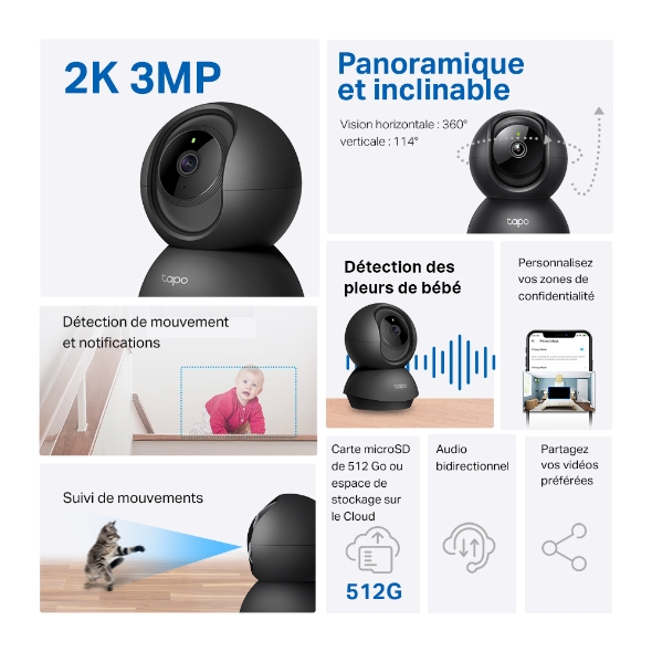 Caméra Tapo Wi-Fi C200 + Carte mémoire San Disk 32GB Caméra Tapo Wi-Fi C200 + Carte mémoire San Disk 32GB