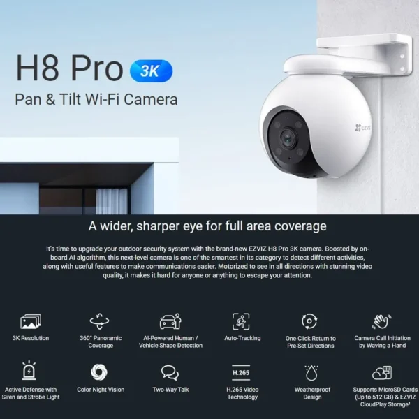 Caméra EZVIZ H8 Pro 3K Wi-Fi motorisée avec IA Caméra EZVIZ H8 Pro 3K Wi-Fi motorisée avec IA