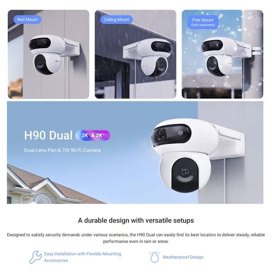 EZVIZ H90 Dual Maroc – Caméra WiFi Extérieure Double Objectif 2K+