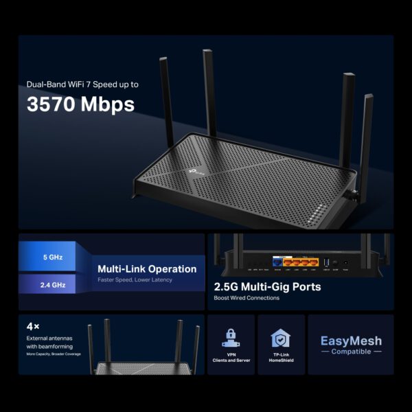 TP-Link Archer BE230 Maroc – Routeur WiFi 7 BE3600 Dual-Bande avec Port 2,5G
