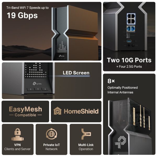 TP-Link Archer BE800 Maroc – Routeur WiFi 7 BE19000 Tri-Bande avec Port 10G